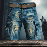 Cool Distressed Howling Wolf - Personalized Wolf Cargo Shorts With Belt