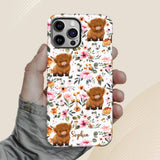 Floral Highland Cow - Personalized Highland Cow Full Print Phone Case