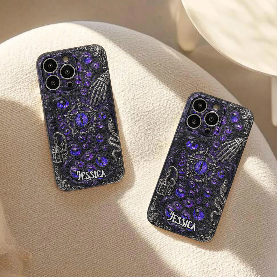 Gothic Pentacle Witchy Vibe - Personalized Witch Leather Phone Case