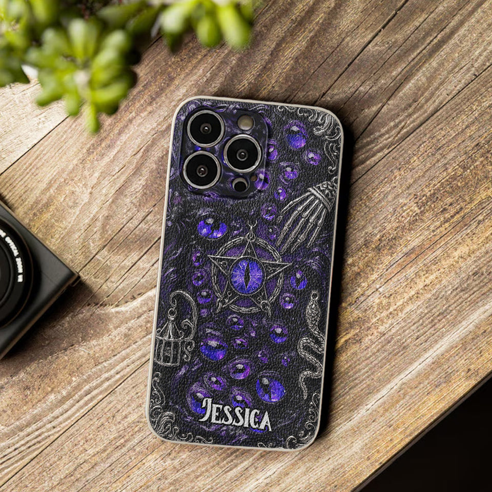 Gothic Pentacle Witchy Vibe - Personalized Witch Leather Phone Case