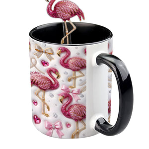 Love Flamingo - Personalized Flamingo Set Accent Mug with Acrylic Stirrers