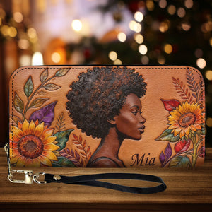 Black Queen - Personalized African American Leather Long Wallet