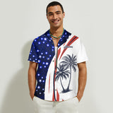 Patriotic American Flag Coconut Tree Print Matching Hawaii Beach Outfit For Couples - Personalized Couple Hawaiian Shirt & Sleeveless Dress