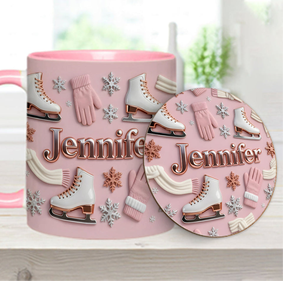 Ice Skating Makes Me Happy - Personalized Ice Skating Accent Mug & Coaster