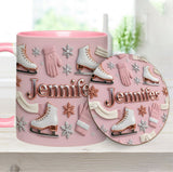 Ice Skating Makes Me Happy - Personalized Ice Skating Accent Mug & Coaster