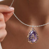Custom Initial Name Letter Birth Stone - Personalized Birth Stone Shaped Metal Pendant Necklace