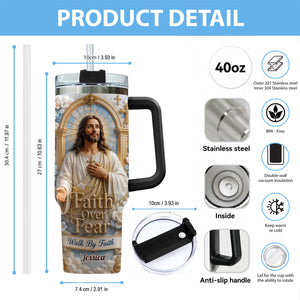 Faith Over Fear - Personalized Christian Tumbler With Plush Charm