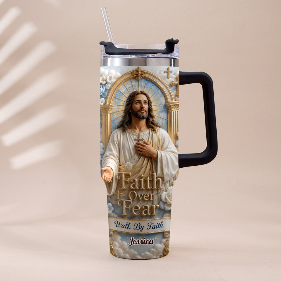 Faith Over Fear - Personalized Christian Tumbler With Plush Charm