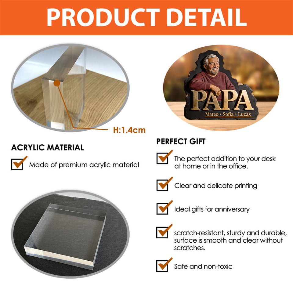 Papa Dad Gift Custom From Photo - Personalized Grandpa Custom Shaped Acrylic Plaque