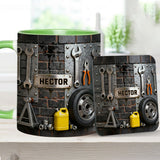 Eat Sleep Fix Car Repeat - Personalized Mechanic Accent Mug & Coaster