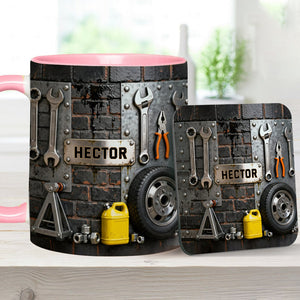 Eat Sleep Fix Car Repeat - Personalized Mechanic Accent Mug & Coaster