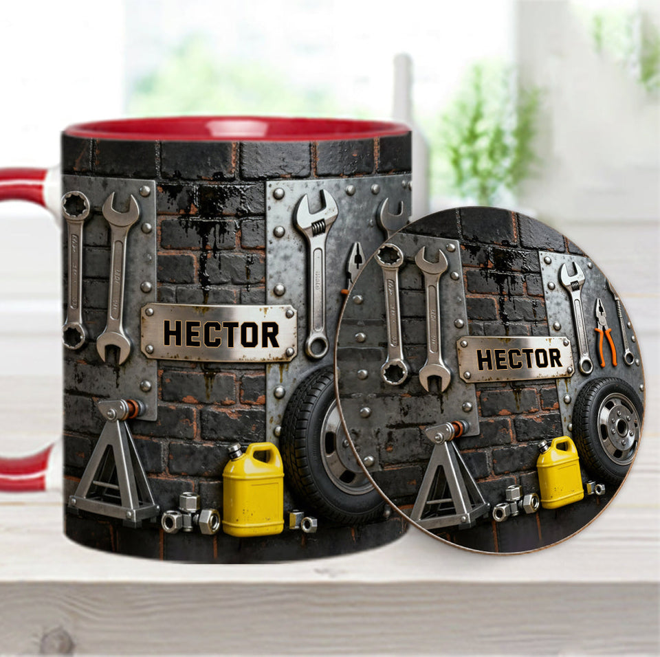 Eat Sleep Fix Car Repeat - Personalized Mechanic Accent Mug & Coaster