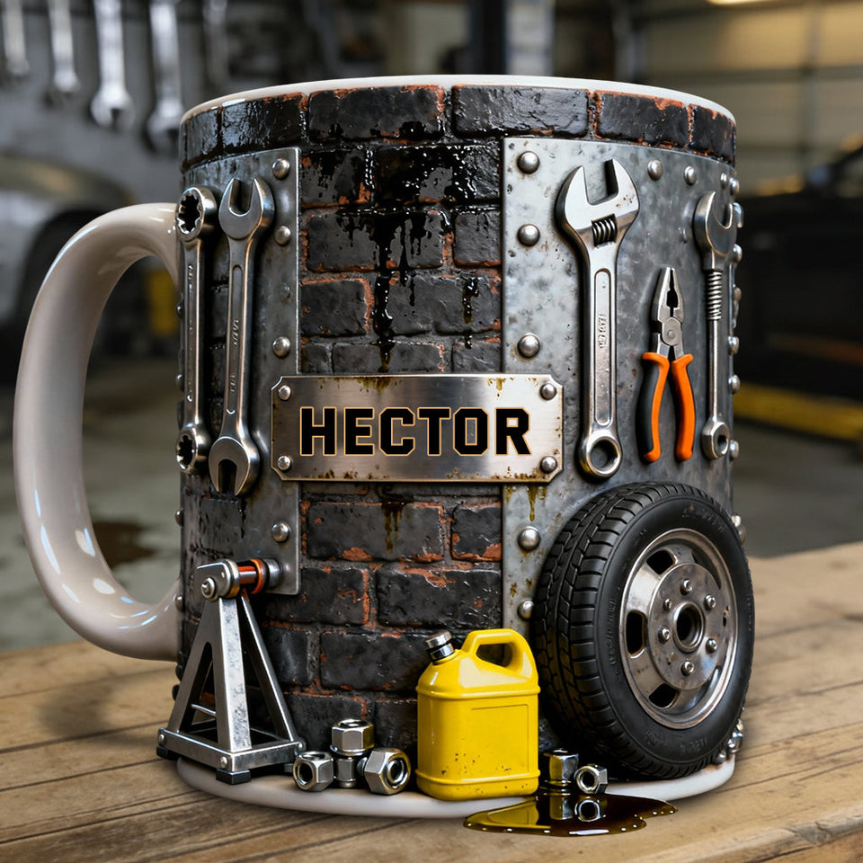 Eat Sleep Fix Car Repeat - Personalized Mechanic Accent Mug & Coaster