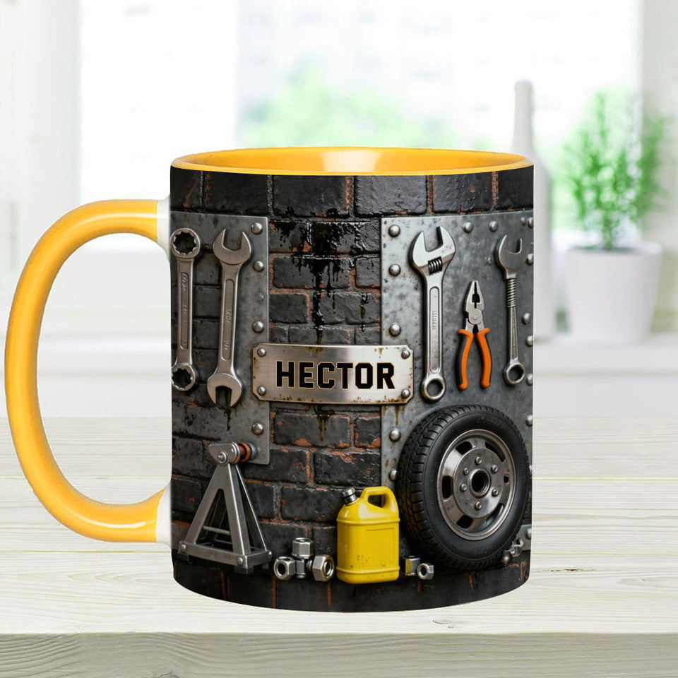 Eat Sleep Fix Car Repeat - Personalized Mechanic Accent Mug & Coaster
