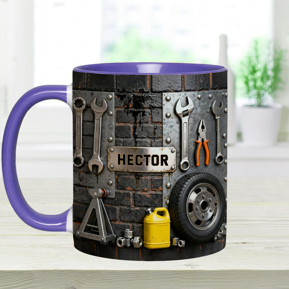Eat Sleep Fix Car Repeat - Personalized Mechanic Accent Mug & Coaster