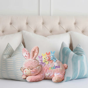 Grandma Bunny with Baby Bunnies - Personalized Grandma Faux Fur Shaped Pillow