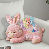 Grandma Bunny with Baby Bunnies - Personalized Grandma Faux Fur Shaped Pillow