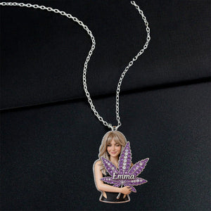 Custom Any Photo - Personalized Weed Shaped Metal Pendant Necklace