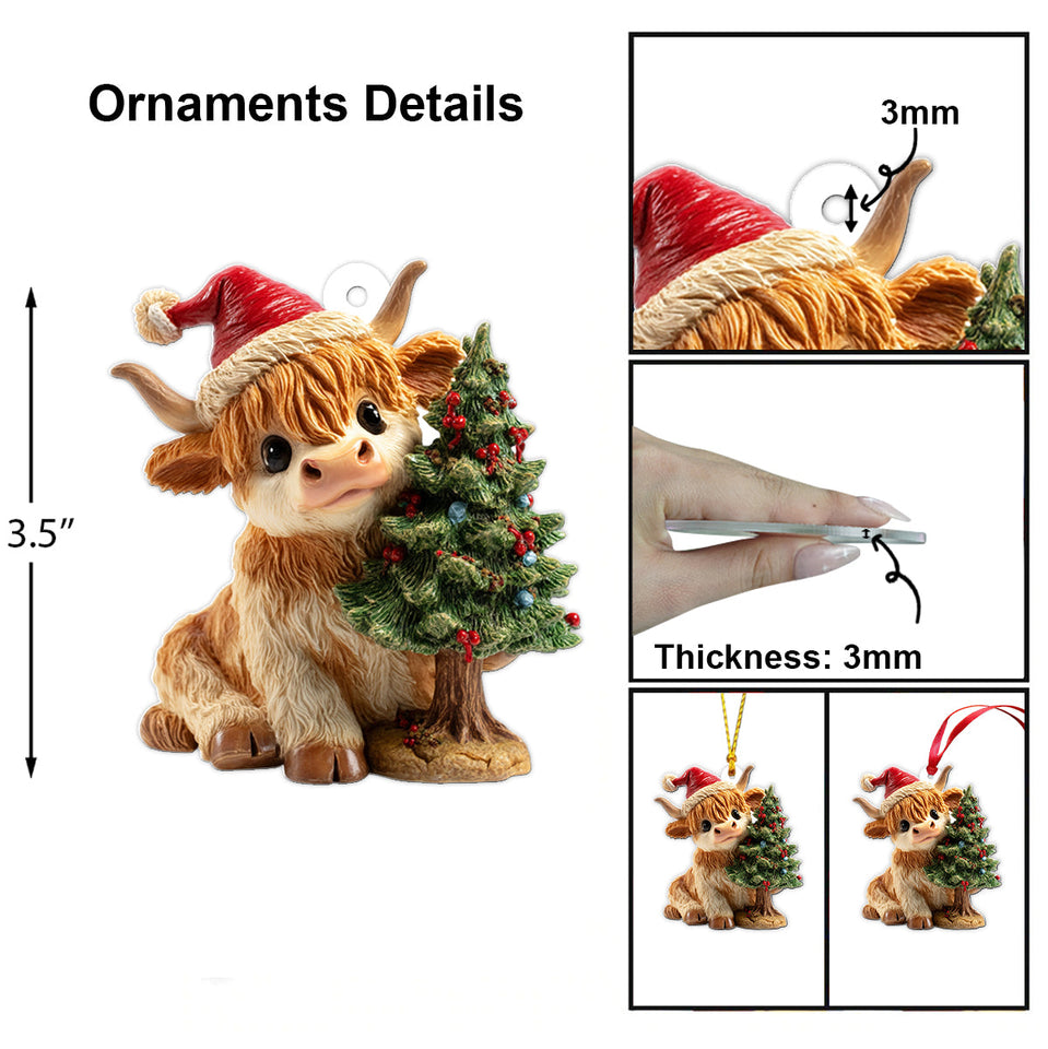 Christmas Highland Cow - Personalized Highland Cow Folded Advent Calendar With Ornaments