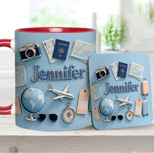 Just A Girl Who Loves Travelings - Personalized Travelling Accent Mug & Coaster