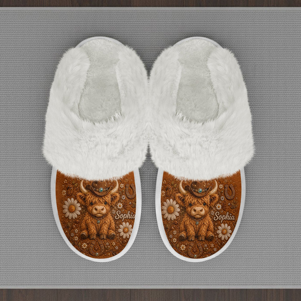 Adorable Highland Cow - Personalized Highland Cow Open-Toe Slippers