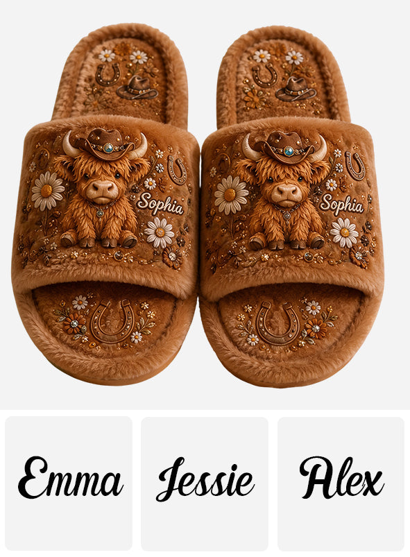 Adorable Highland Cow - Personalized Highland Cow Open-Toe Slippers