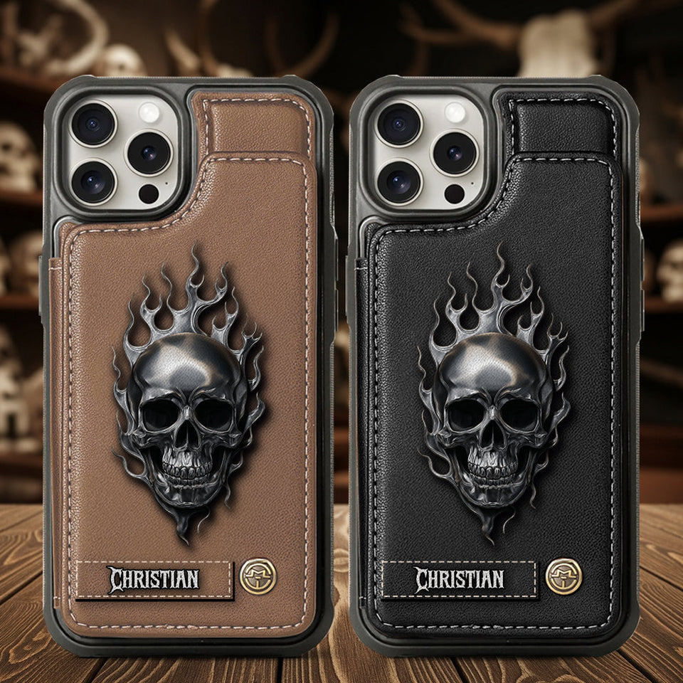 Fire Skull - Personalized Skull Wallet Phone Case