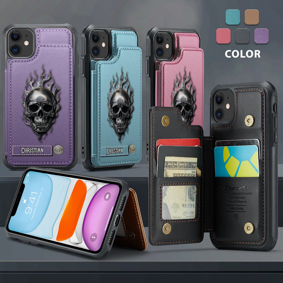 Fire Skull - Personalized Skull Wallet Phone Case