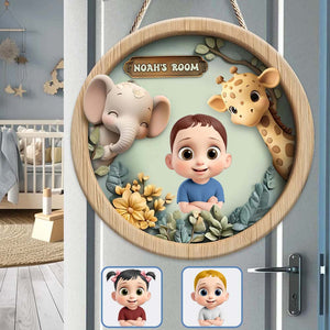 Cute Kid Room Door Sign - Personalized Kid Custom Shaped Wood Sign