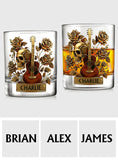 Guitar, Skull & Roses - Personalized Guitar Whiskey Glass