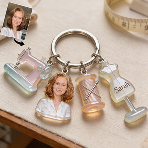 Love Sewing - Personalized Sewing Keychain With Charms