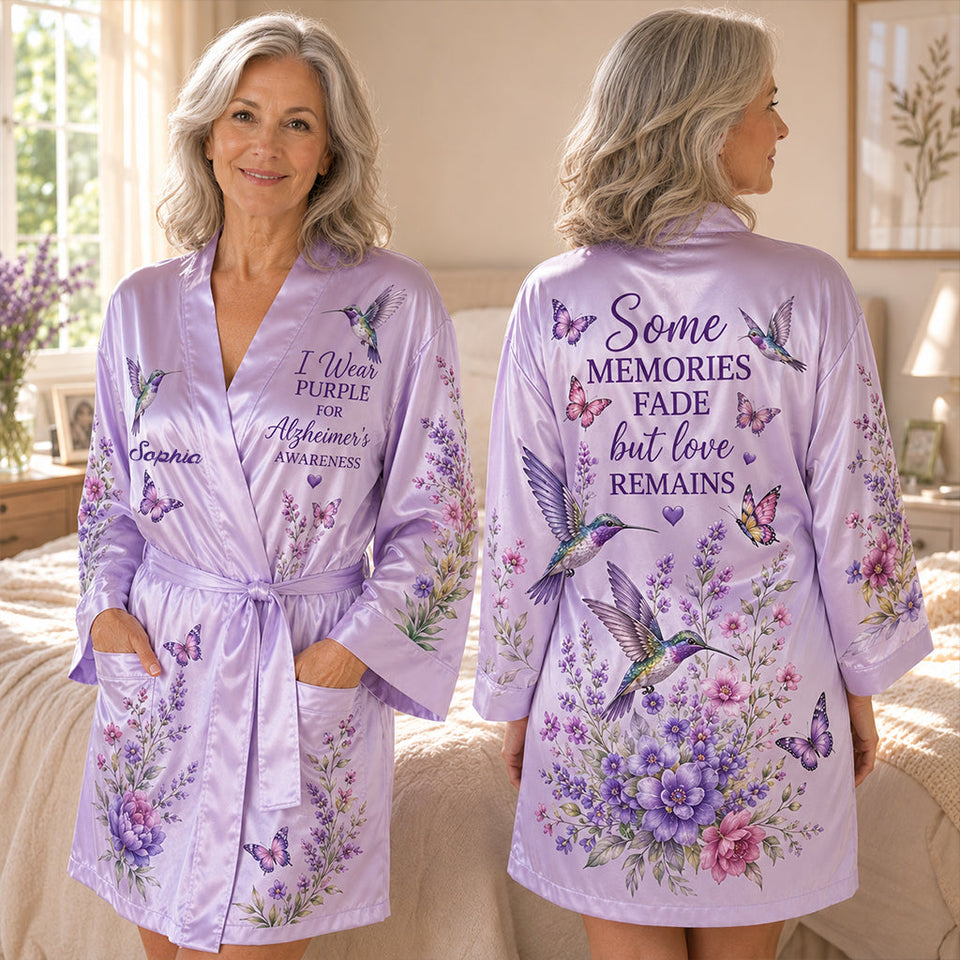 Fight Against Alzheimer, Alzheimer Awareness Gift - Personalized Alzheimer Awareness Satin Robe