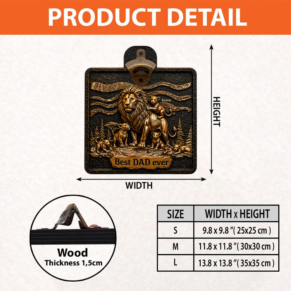 Lion Dad And Kids - Personalized Father Wall Bottle Opener