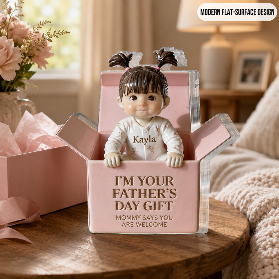 Personalized Black Baby Boy in Box Acrylic Plaque, Custom Taylor Father's Day Gift Keepsake Statue, Cute Newborn Son Daughter Table Decor from Mommy