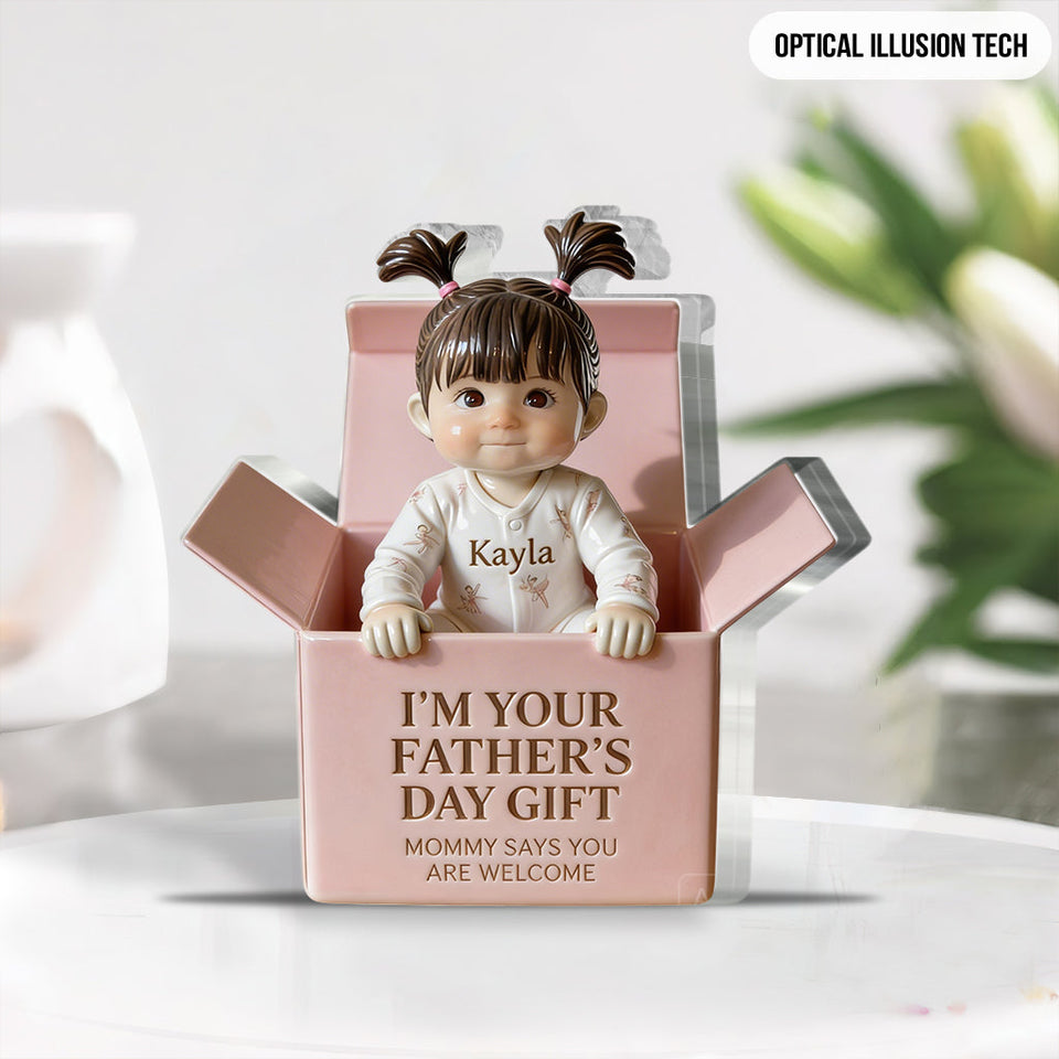 Personalized Black Baby Boy in Box Acrylic Plaque, Custom Taylor Father's Day Gift Keepsake Statue, Cute Newborn Son Daughter Table Decor from Mommy