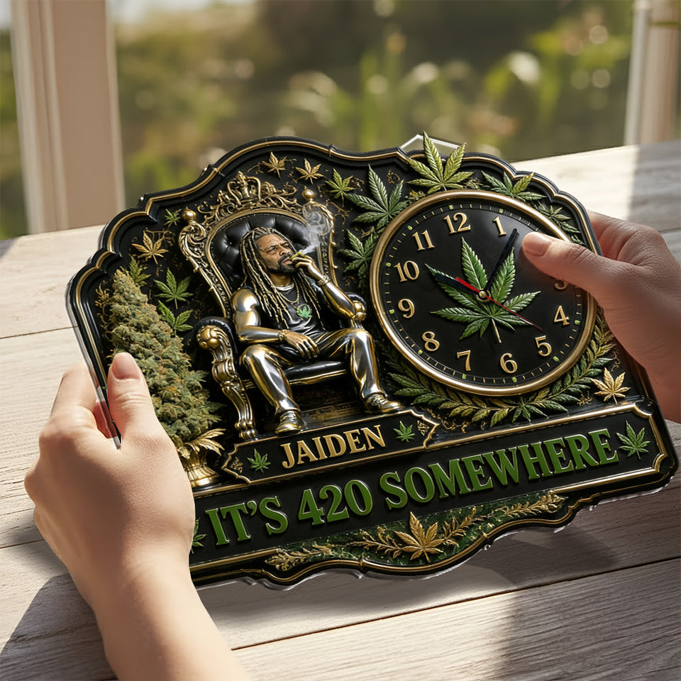 Any Photo It's 420 Here - Personalized Weed Acrylic Wall Clock