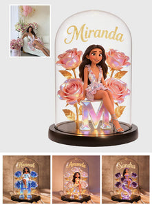 Crystal Alphabet Letter Gift - Personalized Self Love Glowing Roses Glass Dome