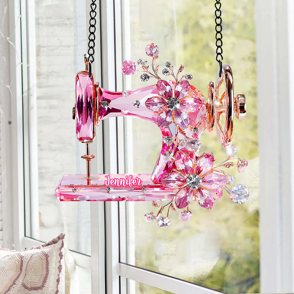 Beautiful Sewing Machine - Personalized Sewing Window Hanging Suncatcher With Charms