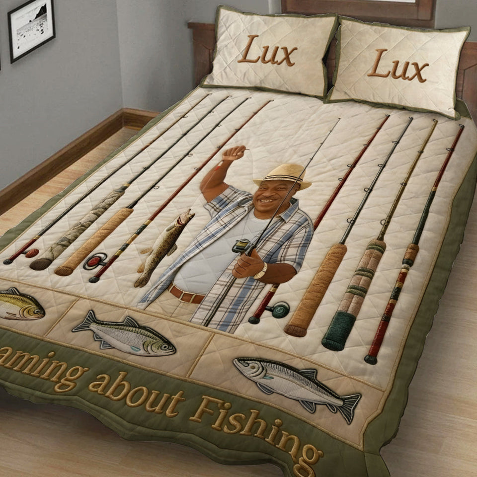 Dreaming About Fishing - Personalized Fishing Quilt Set