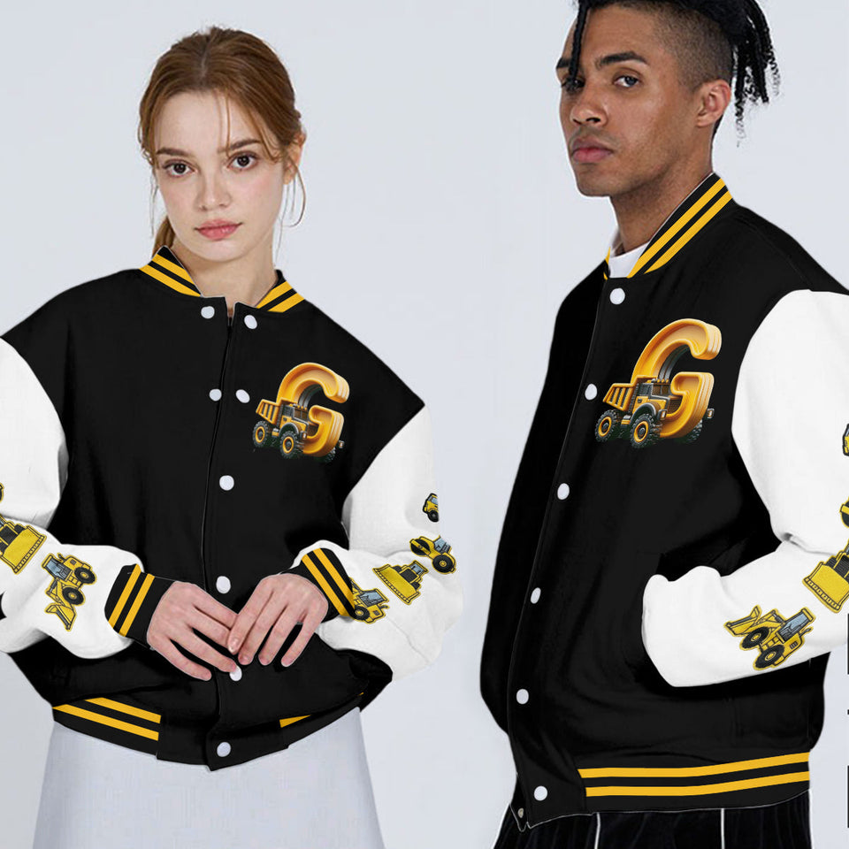 Initial Construction Vehicles For Boys And Girls - Personalized Kid Varsity Jacket