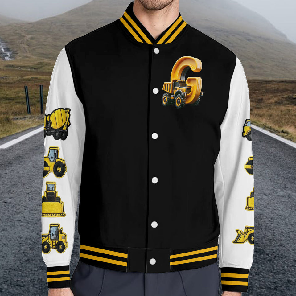 Initial Construction Vehicles For Boys And Girls - Personalized Kid Varsity Jacket