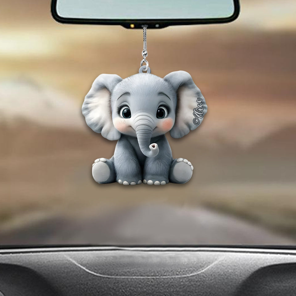 Cute Baby Elephant - Personalized Elephant Car Ornament