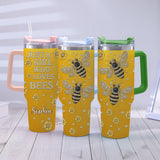 Just A Girl Who Loves Bees - Personalized Bee Tumbler With Handle