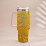 Just A Girl Who Loves Bees - Personalized Bee Tumbler With Handle