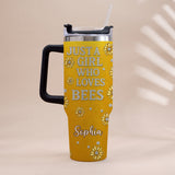 Just A Girl Who Loves Bees - Personalized Bee Tumbler With Handle