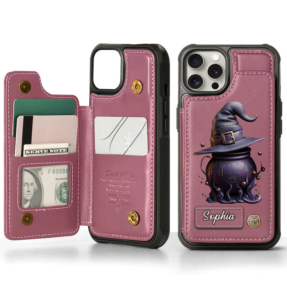Magical Hat And Cauldron - Personalized Witch Wallet Phone Case