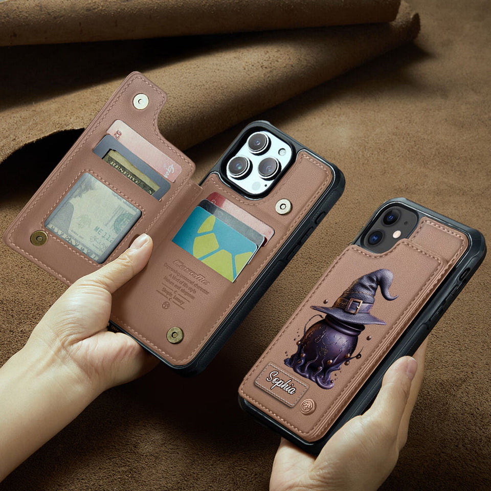 Magical Hat And Cauldron - Personalized Witch Wallet Phone Case