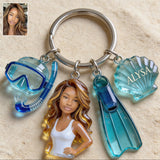 Custom From Any Photo - Personalized Scuba Diving Premium Keychain With Charms