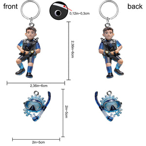 Custom From Any Photo - Personalized Scuba Diving Premium Keychain With Charms