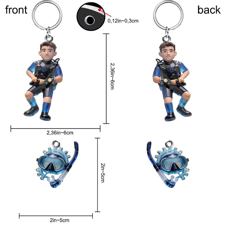 Custom From Any Photo - Personalized Scuba Diving Premium Keychain With Charms